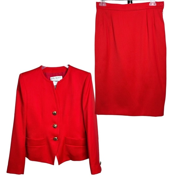 Yves Saint Laurent Jackets & Blazers - Vintage YSL Encore Size 10 Wool Two Piece Suit Red 90s Power Glam Office Bold